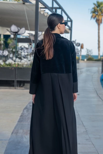 Black crepe velvet abaya with cotton IB269